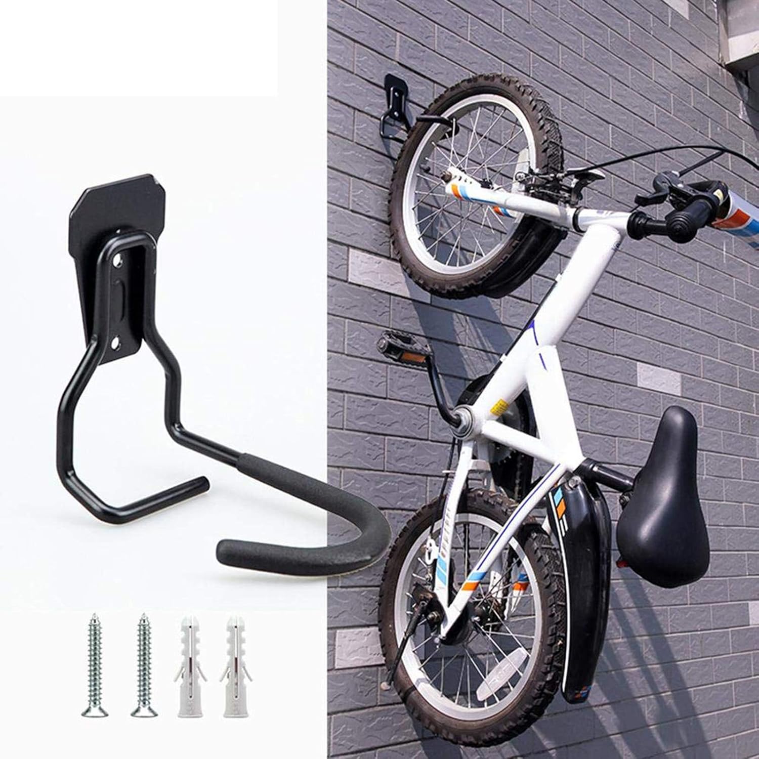 Vertical Bike Hooks for Garage Wall, Bike Wall Mount Hanger Storage System, Garage Bike Rack for Indoor Shed - Easily Hang/Detach - Heavy Duty Holds up to 66 lb (Screw Included)