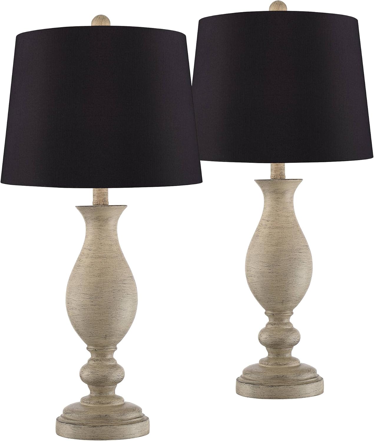 Serena Beige Gray Wood Finish Black Shade Table Lamps Set of 2 - Regency Hill