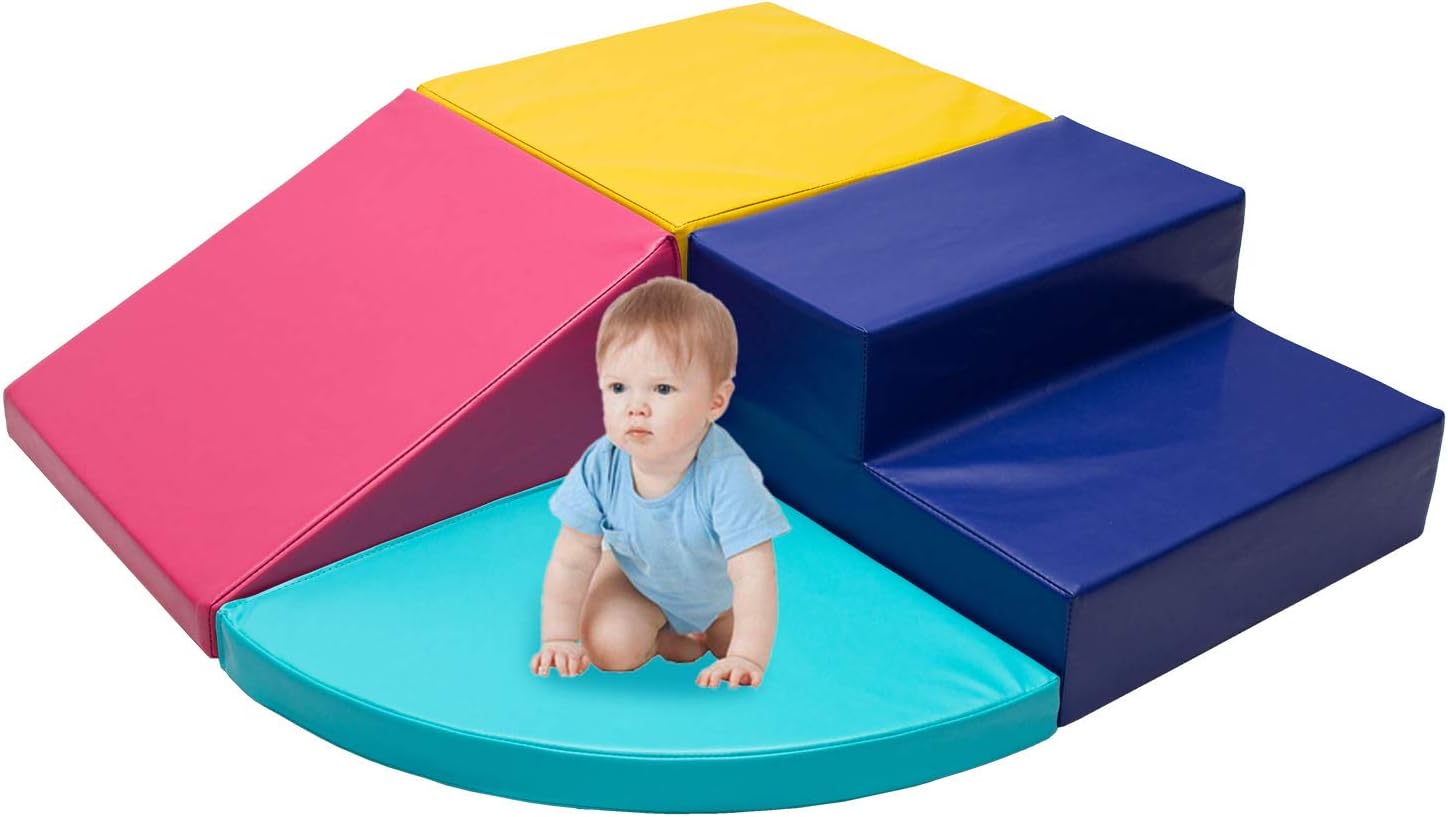Crawl and Climb Foam Play Set, Colorful Fun Foam Play Set, 6 Piece Lightweight Interactive Set, Children&rsquo;s Software Composite Toy for Indoor Active Play, Crawling, Climbing, Sliding (6PCS-COLORFUL)