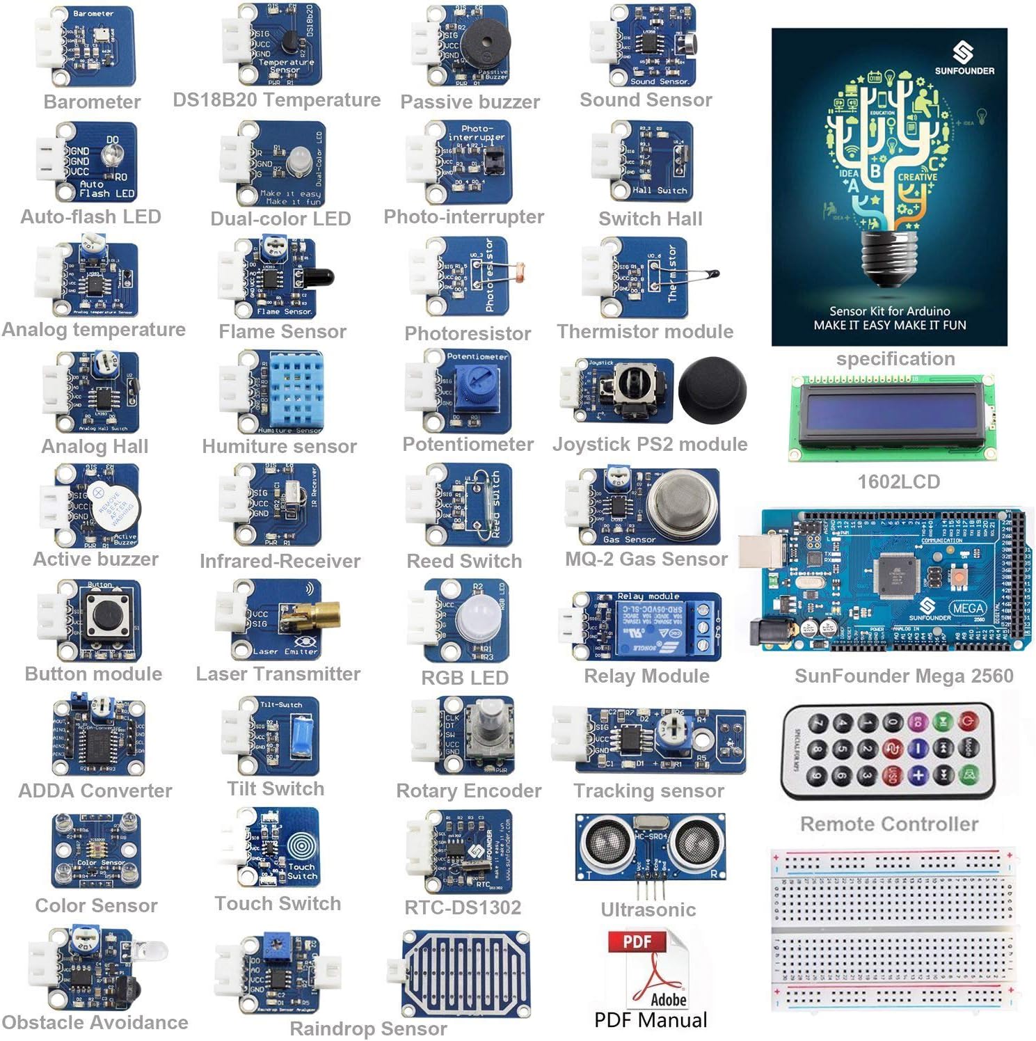 SunFounder Ultimate Sensor Kit Compatible with Arduino R3 Mega2560 Mega328 Nano - Including 98 Page Instructions Book Pack of 2