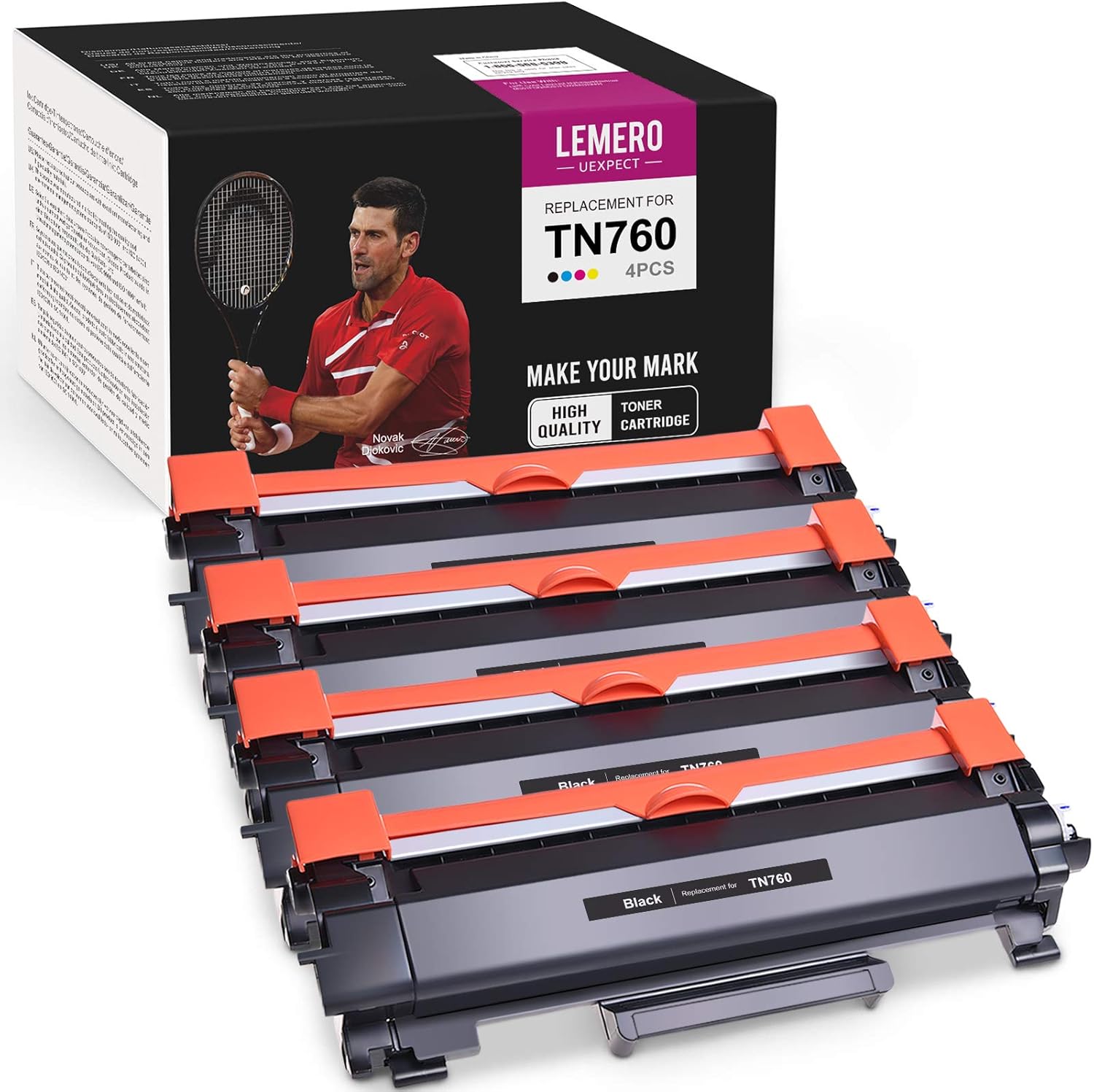 LemeroUexpect Compatible Toner Cartridge Replacement for Brother TN-760 TN760 TN730 for MFC-L2710DW HL-L2370DW HL-L2350DW DCP-L2550DW MFC-L2750DW HL-L2395DW HL-L2390DW Printer (Black,4-Pack) Pack of 2