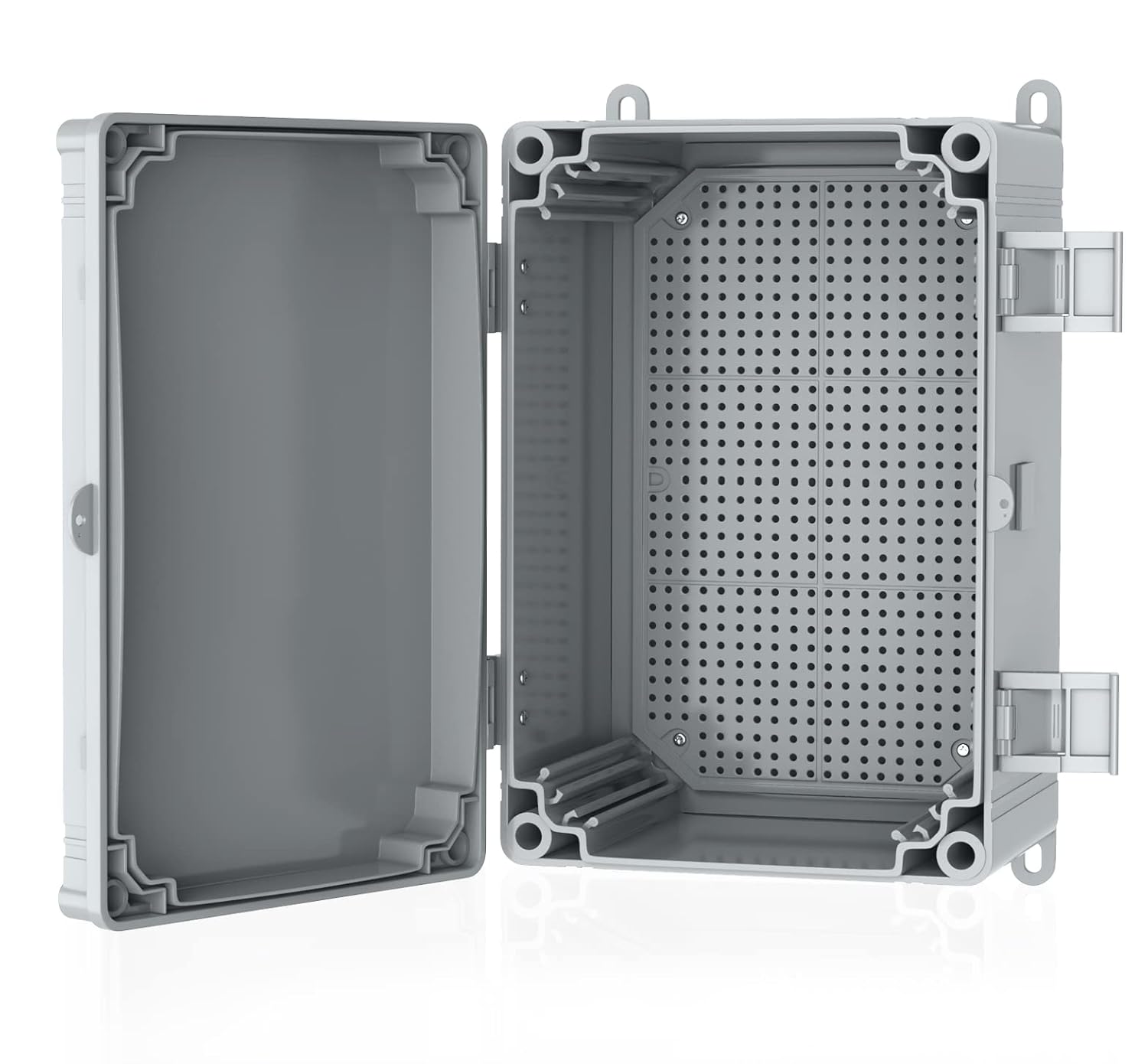 GERSIK Junction Box Hinged Cover Stainless Steel Latch Electrical Box Enclosure 400x300x170mm,Project Box Includes Mounting Plate and Wall Bracket ,IP67 Waterproof Electrical Enclosure ABS Plastic Enclosure for DIY Electrical Projects (15.7