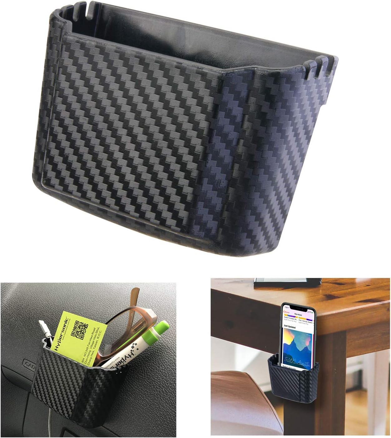 Hypersonic Front Seat Car Organizer Universal Vehicle Dashboard Pocket Holder Plastic Black Cargo Storage Box Holds Phone Money Cards Keys Glasses Remote