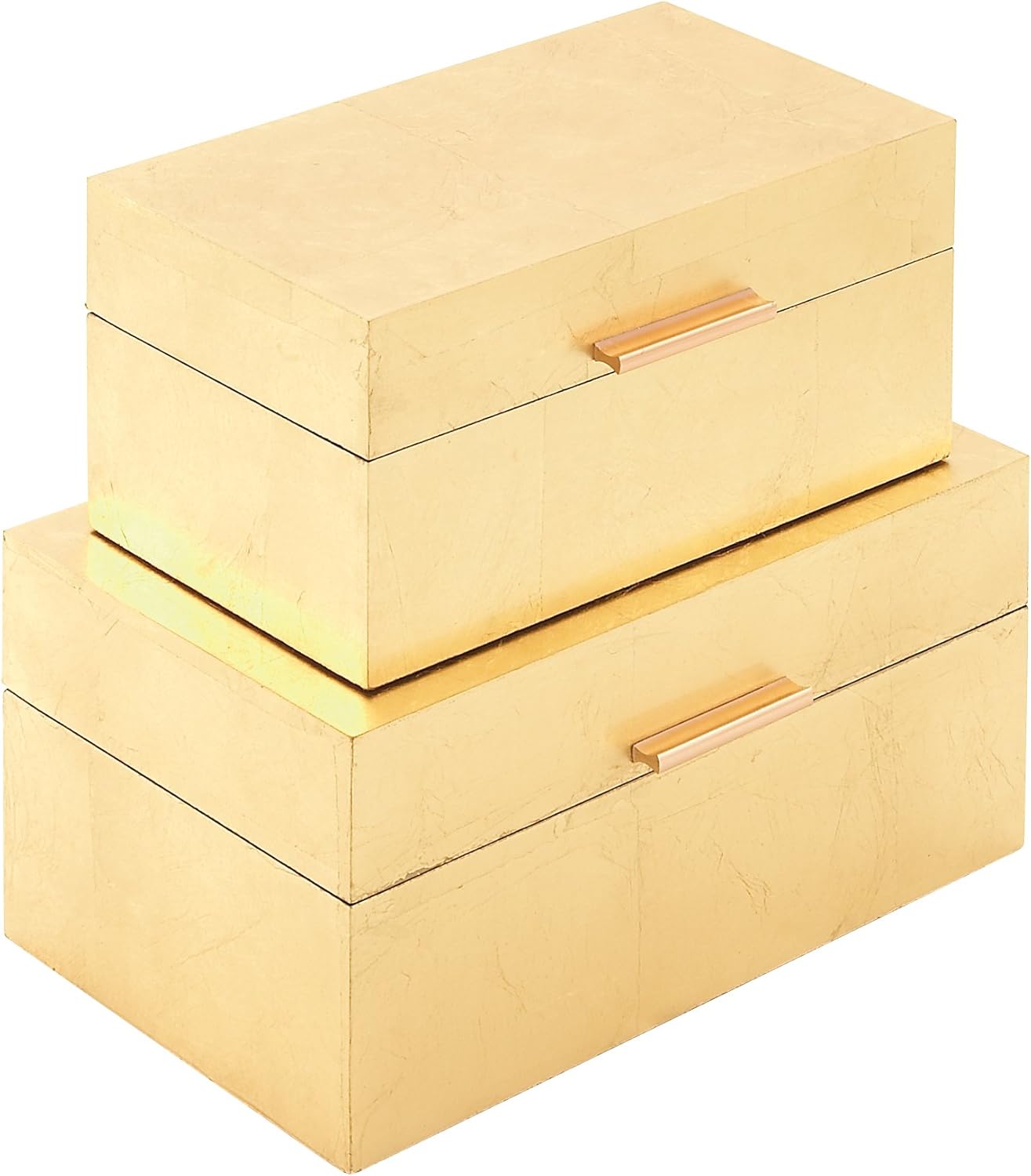 CosmoLiving by Cosmopolitan 56665 Large Rectangular Glam Metallic Gold Leaf Decorative Boxes | Set of 2: 13” x 7”, 11” x 6” Pack of 2