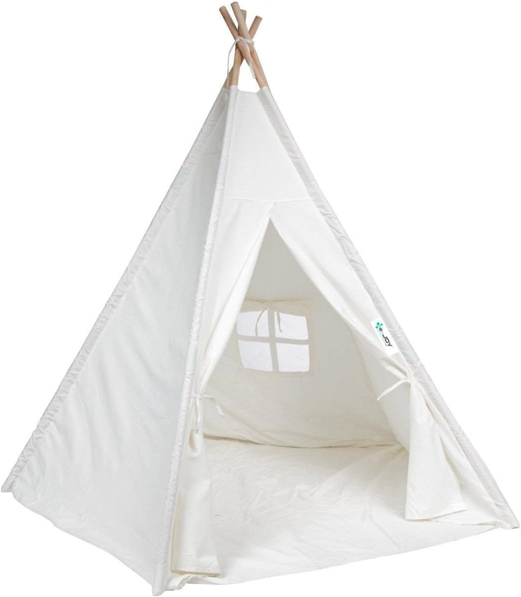 e-Joy 6' Indoor Indian Playhouse Toy Teepee Play Tent for Kids Toddlers Canvas Teepee With Carry Case With Mat with Light(battery Powered) Pack of 2