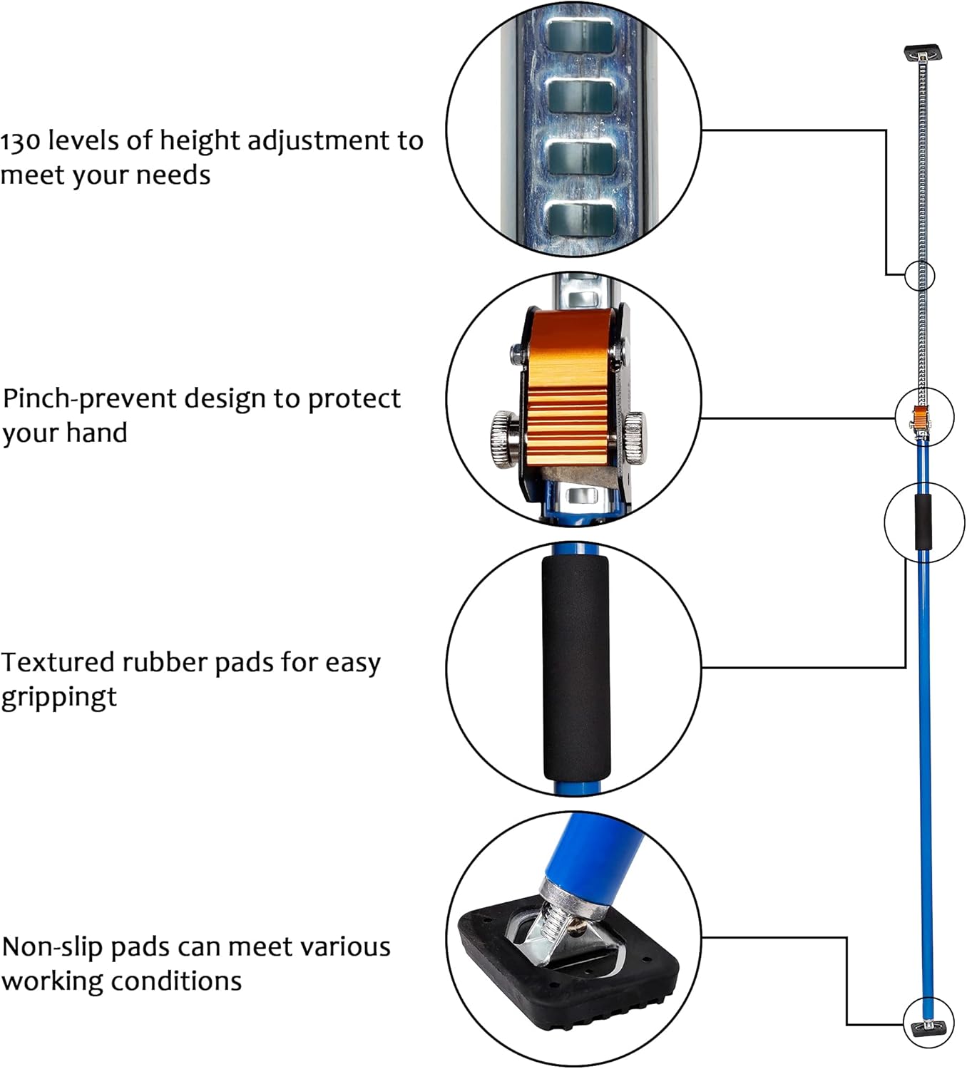 SAND MINE Adjustable Support Pole, 3rd Hand Support System, Steel Quick Support Rod, Upper Hand Work Support for Cabinet Jacks Cargo Bars Drywall Support, 1 Pack