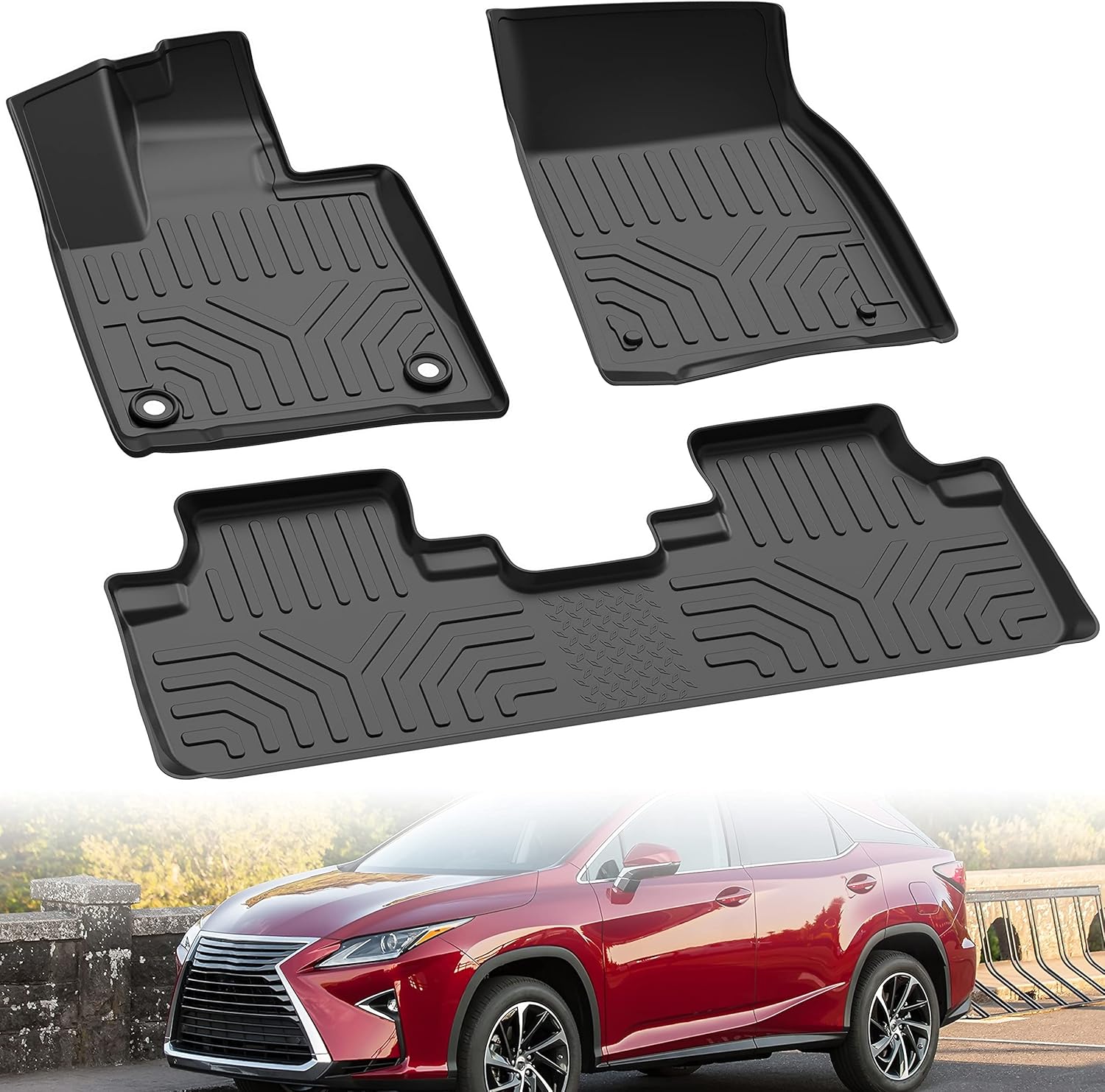 TPE Floor Mats for Lexus RX, KEWISAUTO Black 2 Row Floor Liner Set All Weather Protection Slush Mats for Lexus RX350 RX450h 2016-2021 Accessories