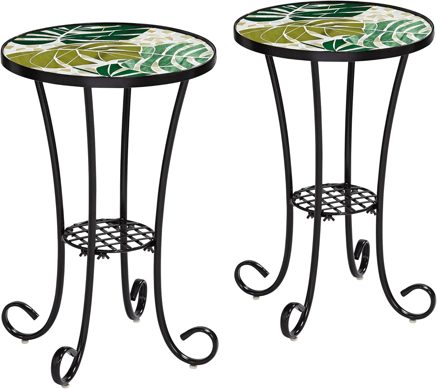 Teal Island Designs Tropical Leaves Mosaic Black Outdoor Accent Table