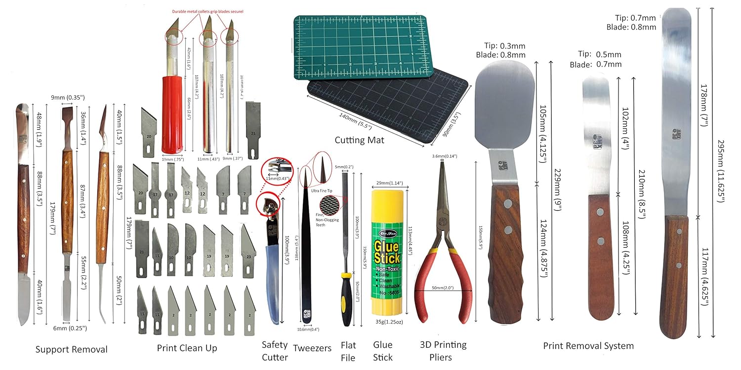AMX3d Pro Grade 3D Printer Tool Kit - All The 3D Printing Tools & Accessories Needed to Remove, Clean & Finish 3D Prints (Pro Grade)