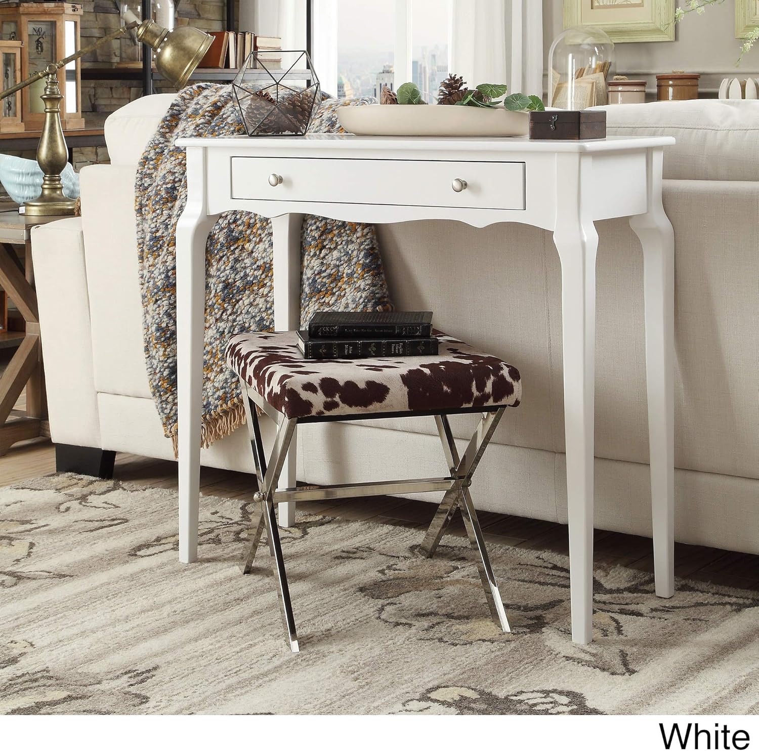 Inspire Q Daniella 1-Drawer Wood Accent Console Sofa Table by Bold White Painted