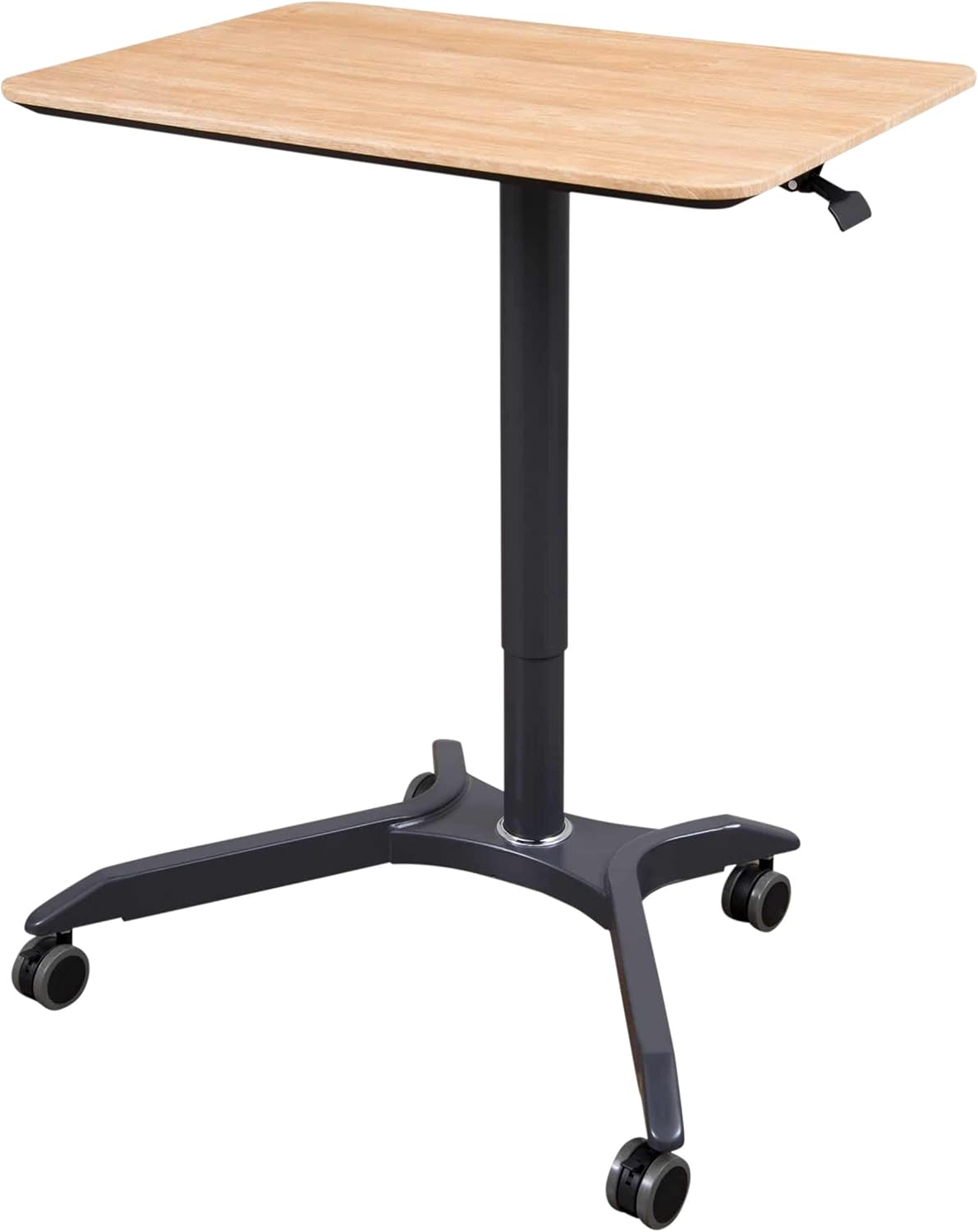 Stand Up Desk Store Pneumatic Adjustable Height Rolling Mobile Laptop Standing Desk Cart (Black Frame/Black Top, 28