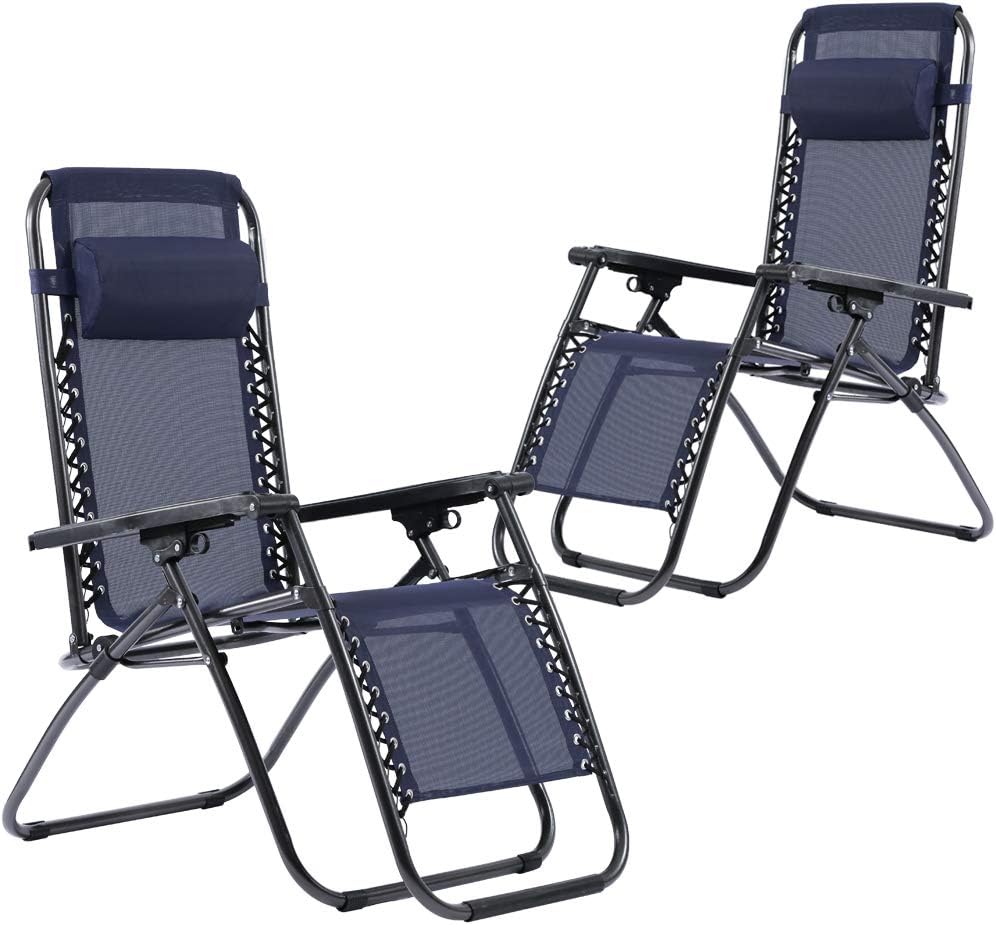 Patio Chair Outdoor Furniture Zero Gravity Chair Patio Lounge Camping Chair Set of 2 Recliner Adjustable Folding for Pool Side Camping Yard Beach