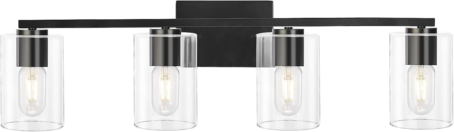 DRNANLIT Black Bathroom Vanity Light fixtures,3-Light Industrial Wall Sconce with Clear Glass Shade, Modern Wall Lamp for Bedroom Living Room Hallway Kitchen (3-Light, Black)