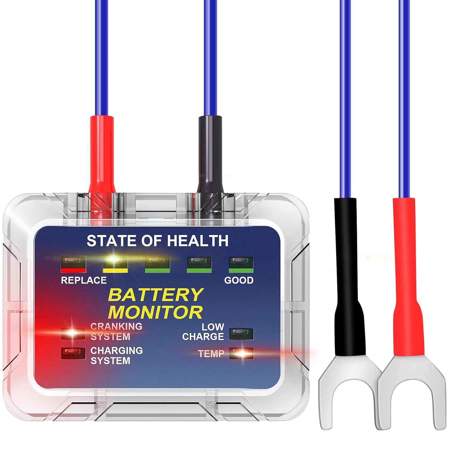 LNEX Automotive Car Battery Tester with LED Indicator, 12V Lead Acid Battery Monitor Lite BM5 with Cranking Charging Test & Temperature Monitor for RV/SUV/Truck/Car (12V Battery Monitor)