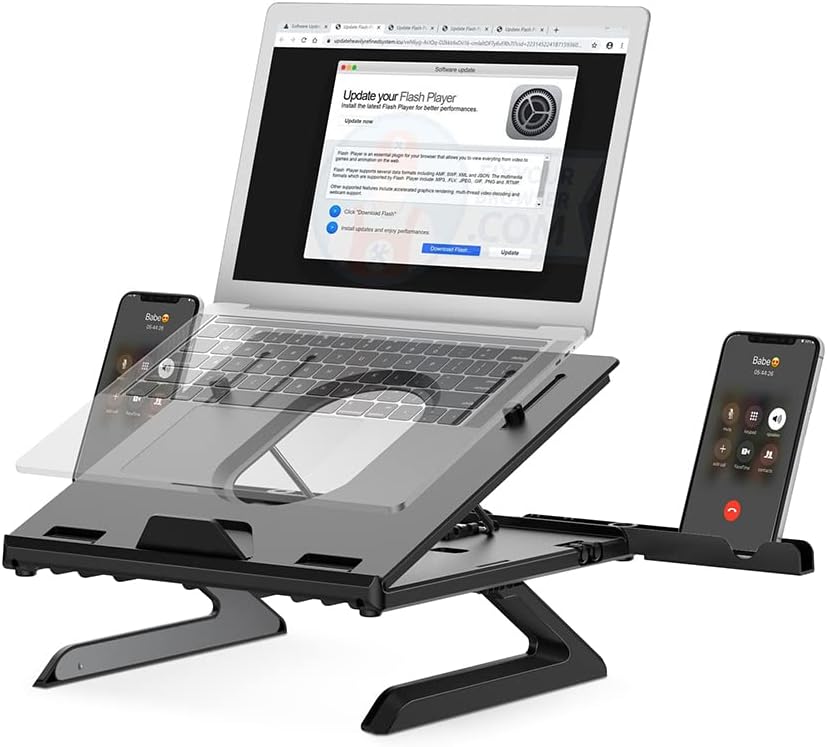 Multi-Angle Adjustable Laptop Stand, Portable Laptop Riser with Built-in Foldable Legs and Phone Holder, Air-Ventilated Laptop Holder for MacBook Air / Pro, All Laptops (Mint Green)