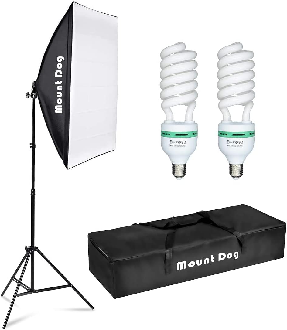 MOUNTDOG Softbox Lighting Kit Photography Studio Light 2x50x70cm Professional Continuous Light System with E27 95W Bulbs 5500K Photo Equipment for Filming Model Portraits Advertising Shooting Pack of 2