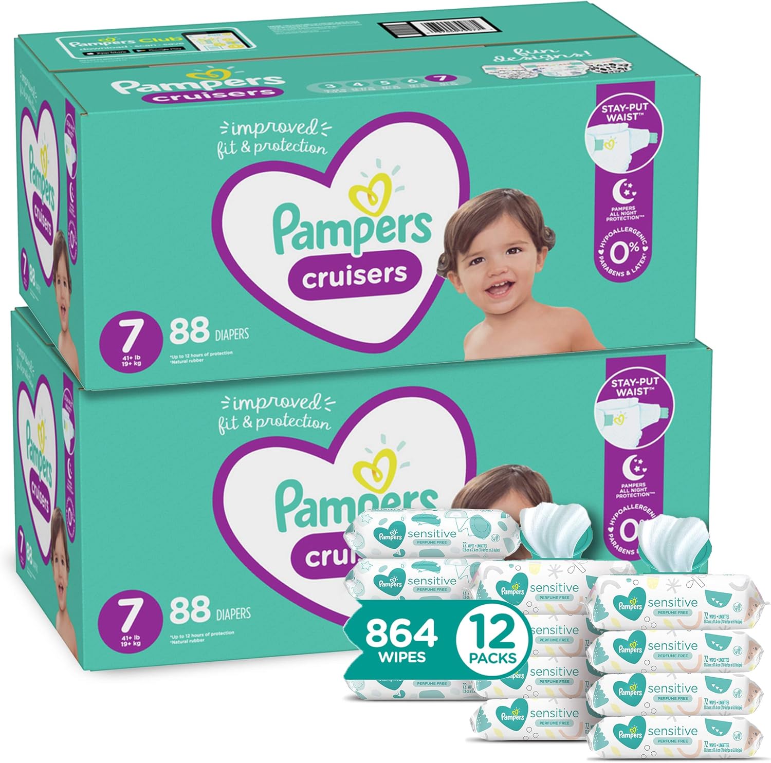 Diapers Size 6, 108 Count - Pampers Cruisers Disposable Baby Diapers, ONE MONTH SUPPLY (Packaging May Vary) Pack of 2