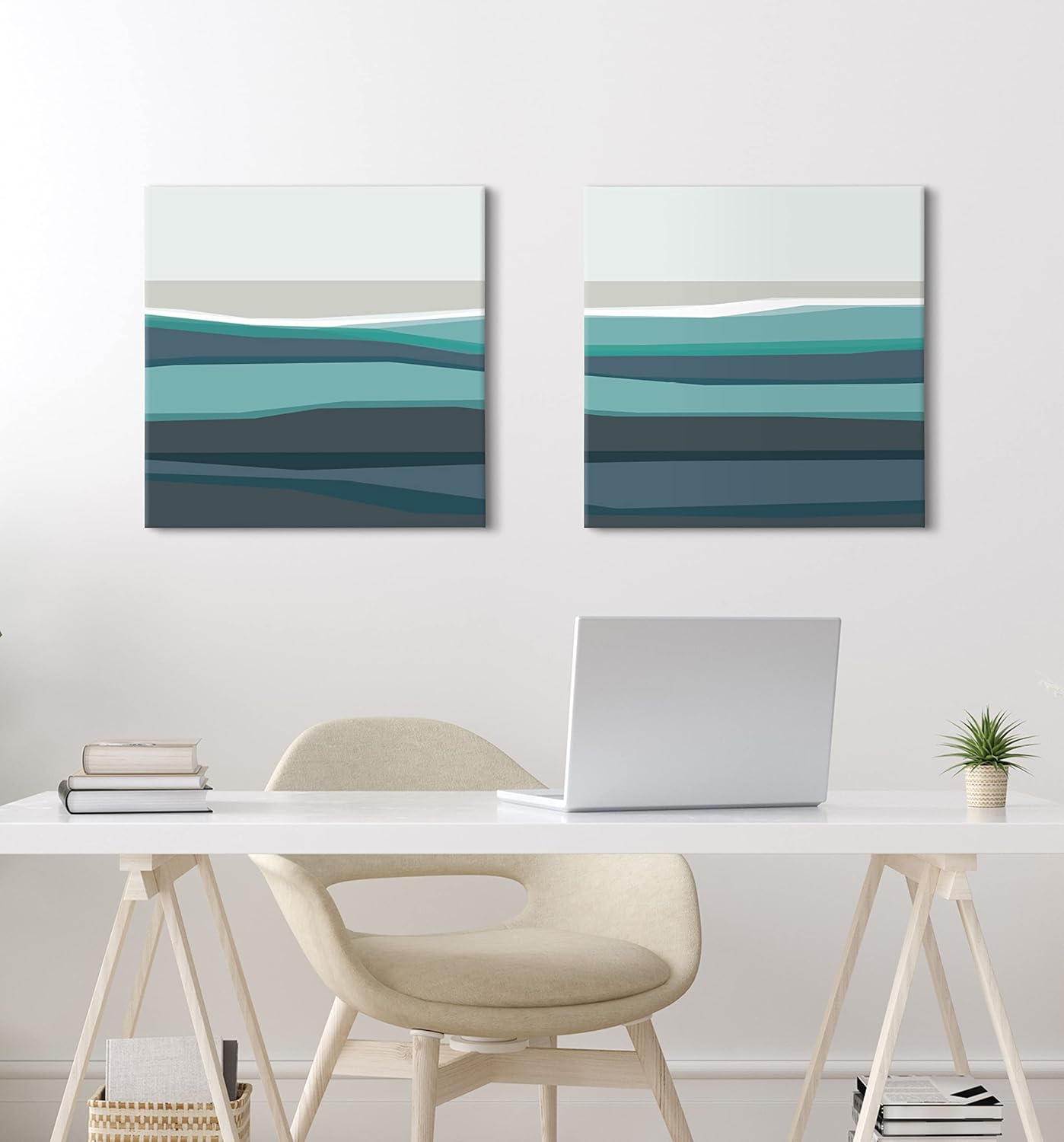 Kate and Laurel Abstract Teal Beach Horizon Canvas Art Set by The Creative Bunch Studio, 2 Piece 20x20, Assorted, 2 Pack of 2