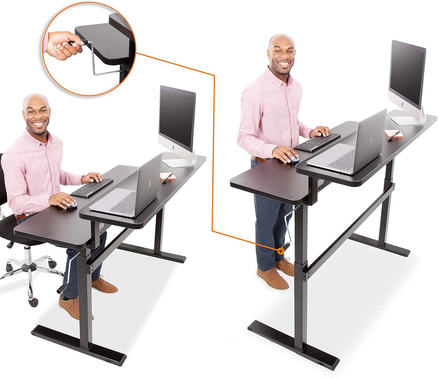 Stand Steady Tranzendesk | 47 Inch Dual Level Standing Desk | Easy Crank Height Adjustable Sit to Stand Desk | Stand Up Workstation with Monitor Riser | Great for Home & Office (47/Black)
