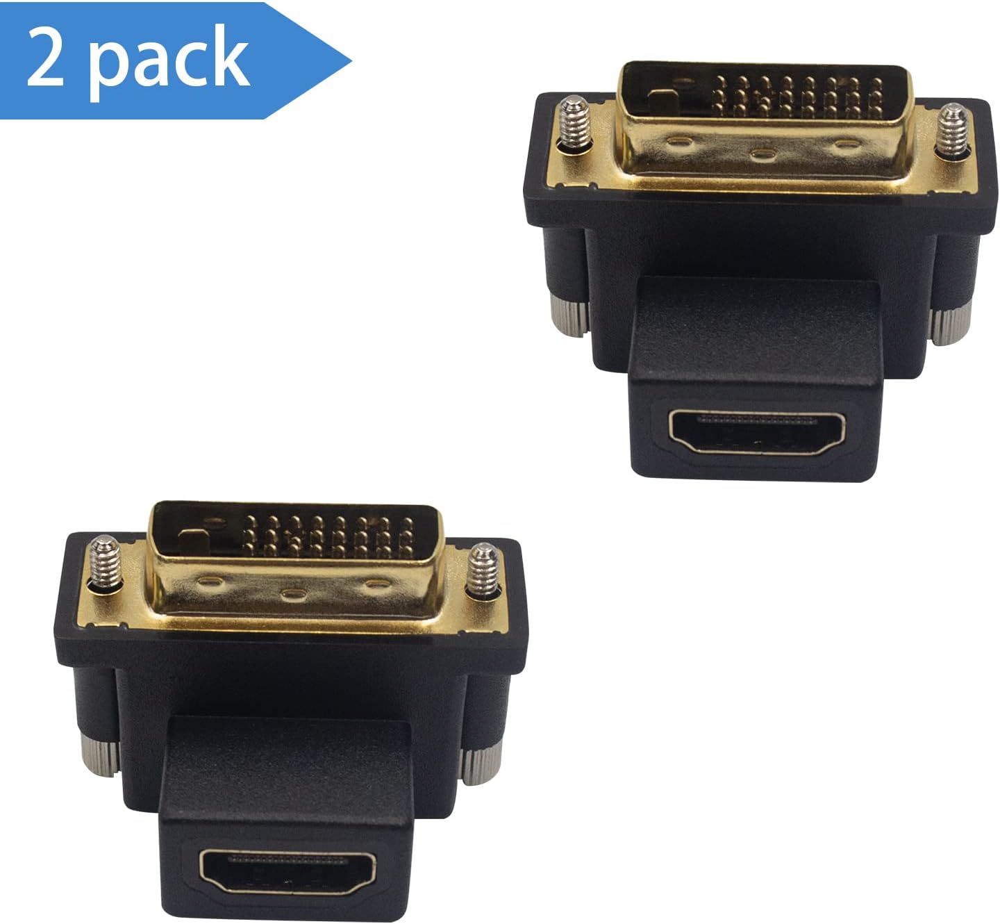 Poyiccot HDMI to DVI Adapter 90 Degree Up Down Angled DVI Male to HDMI Female Adapter for Computer & HDTV & Graphics Card, 2pack