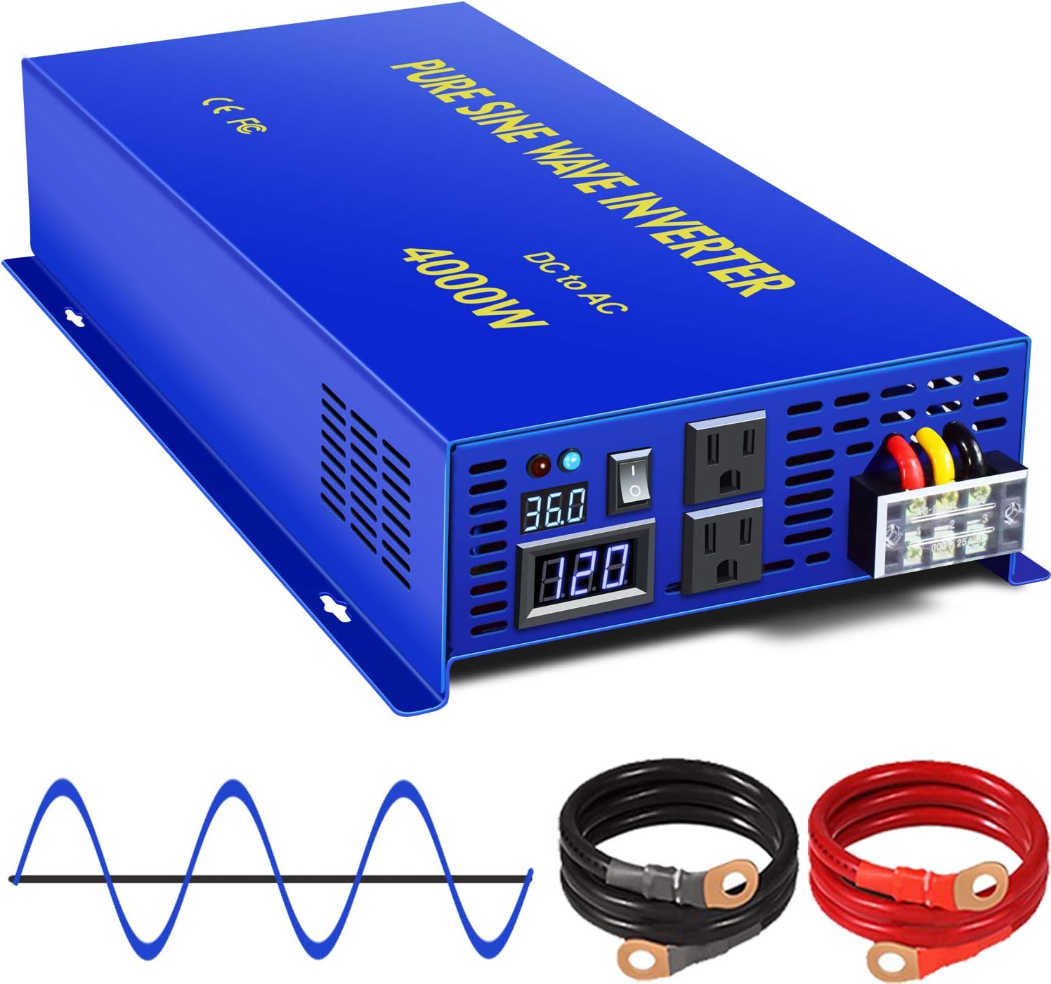 XYZ INVT 4000 Watt Pure Sine Wave Inverter 36V DC to 110V 120V AC Car Power Invert Surge 8000W Power Converter for Solar System.(4000W 36V DC to 120V AC)