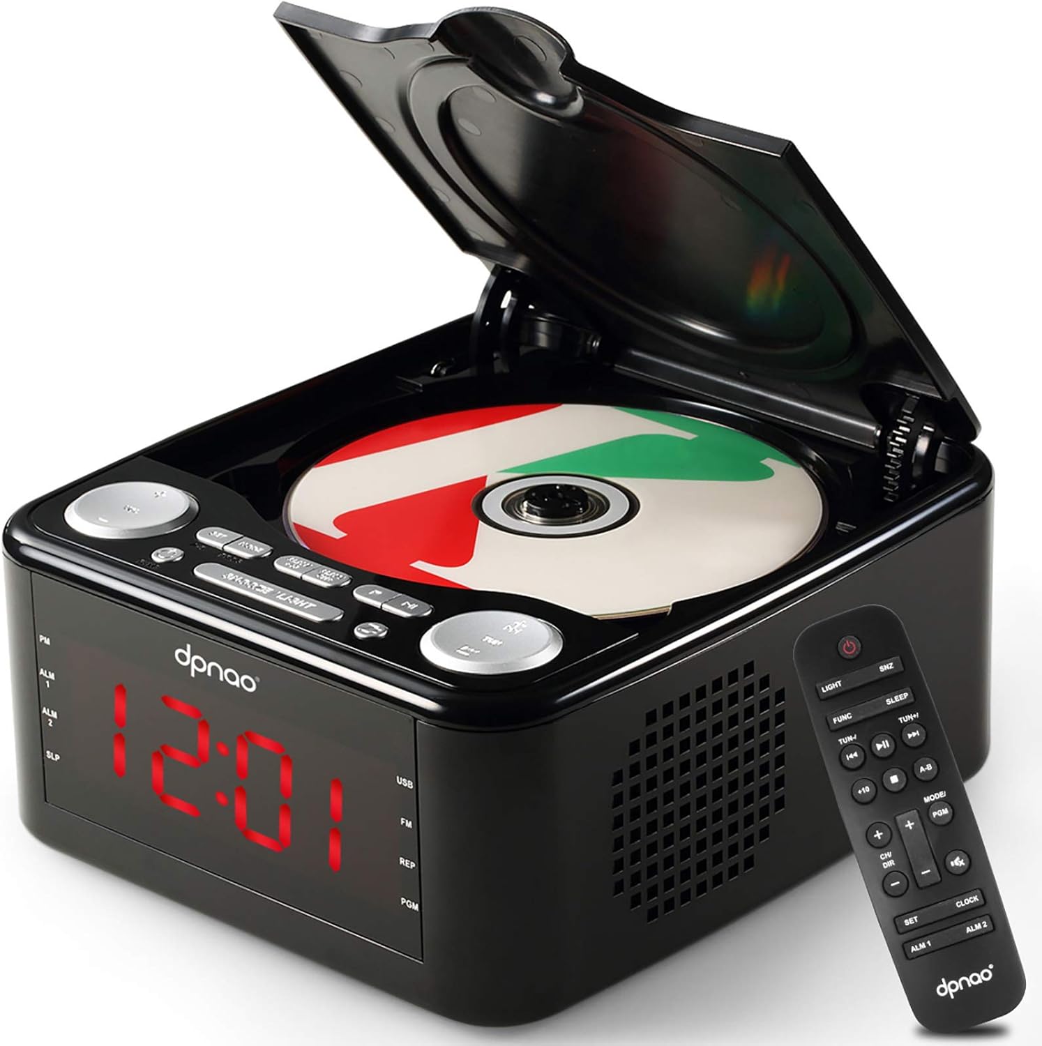 dpnao YW-010 CD Player Clock FM Radio with USB Port (Black)