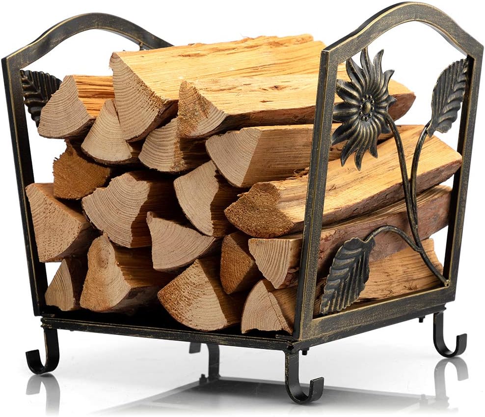 DOEWORKS 17 Inch Small Firewood Racks Heavy Duty Steel Wood Storage Bronze Log Rack Holder Pack of 2