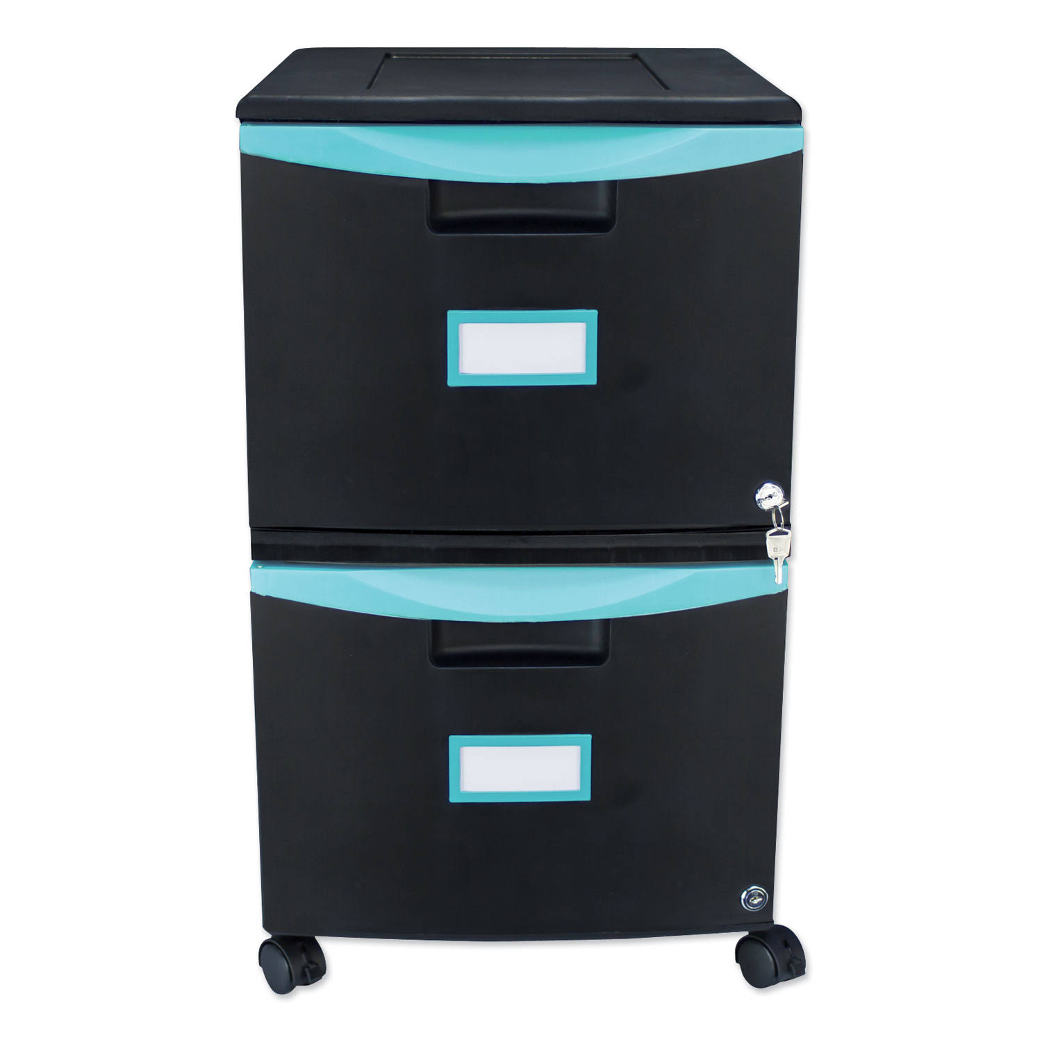 Storex 2-Drawer Mobile Filing Cabinet, Black/Teal (STX61315U01C)