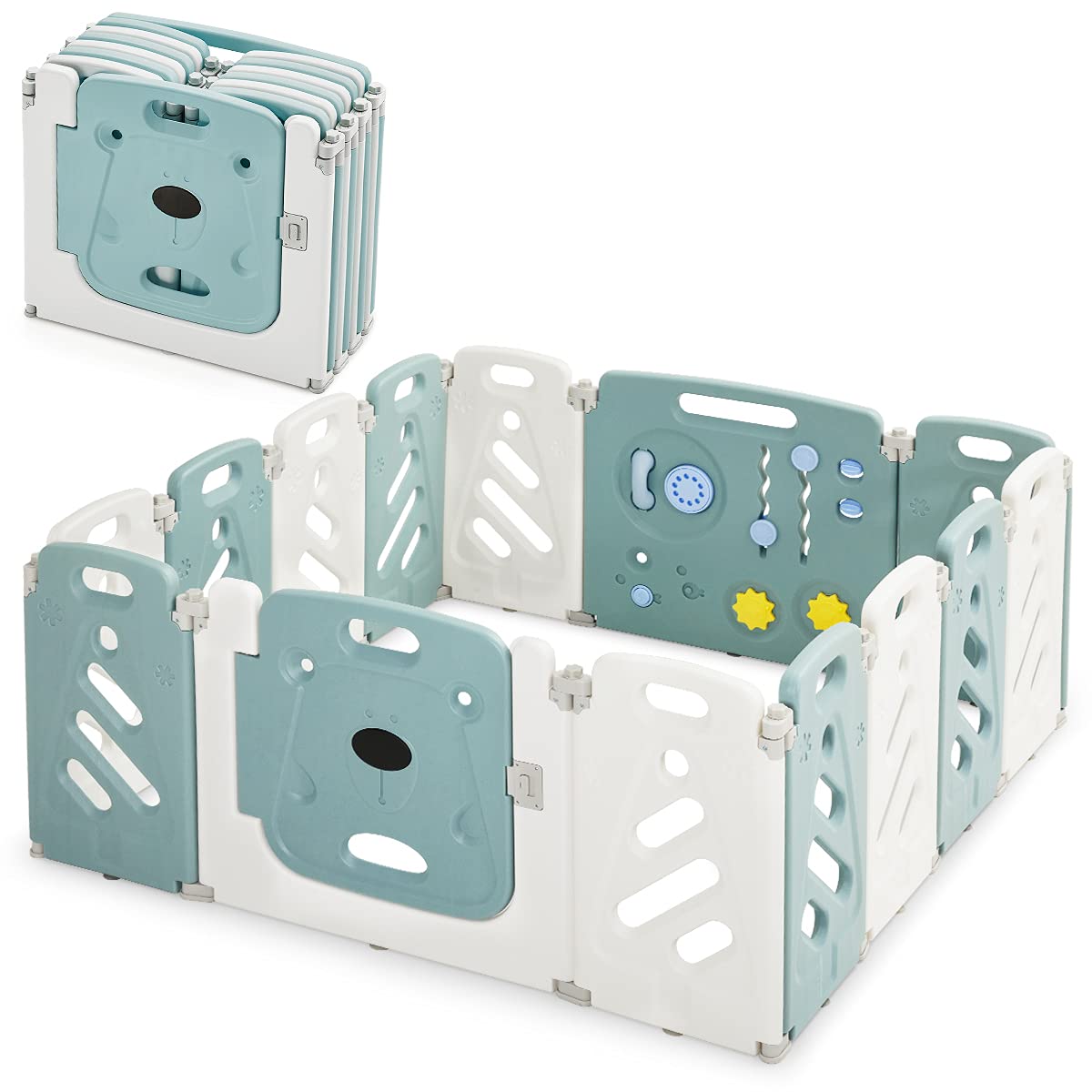 HEAO Baby Playpen 14-Panel Playpens for Babies,Foldable Kids Safety Activity Center Playard w/Locking Gate (Pink)