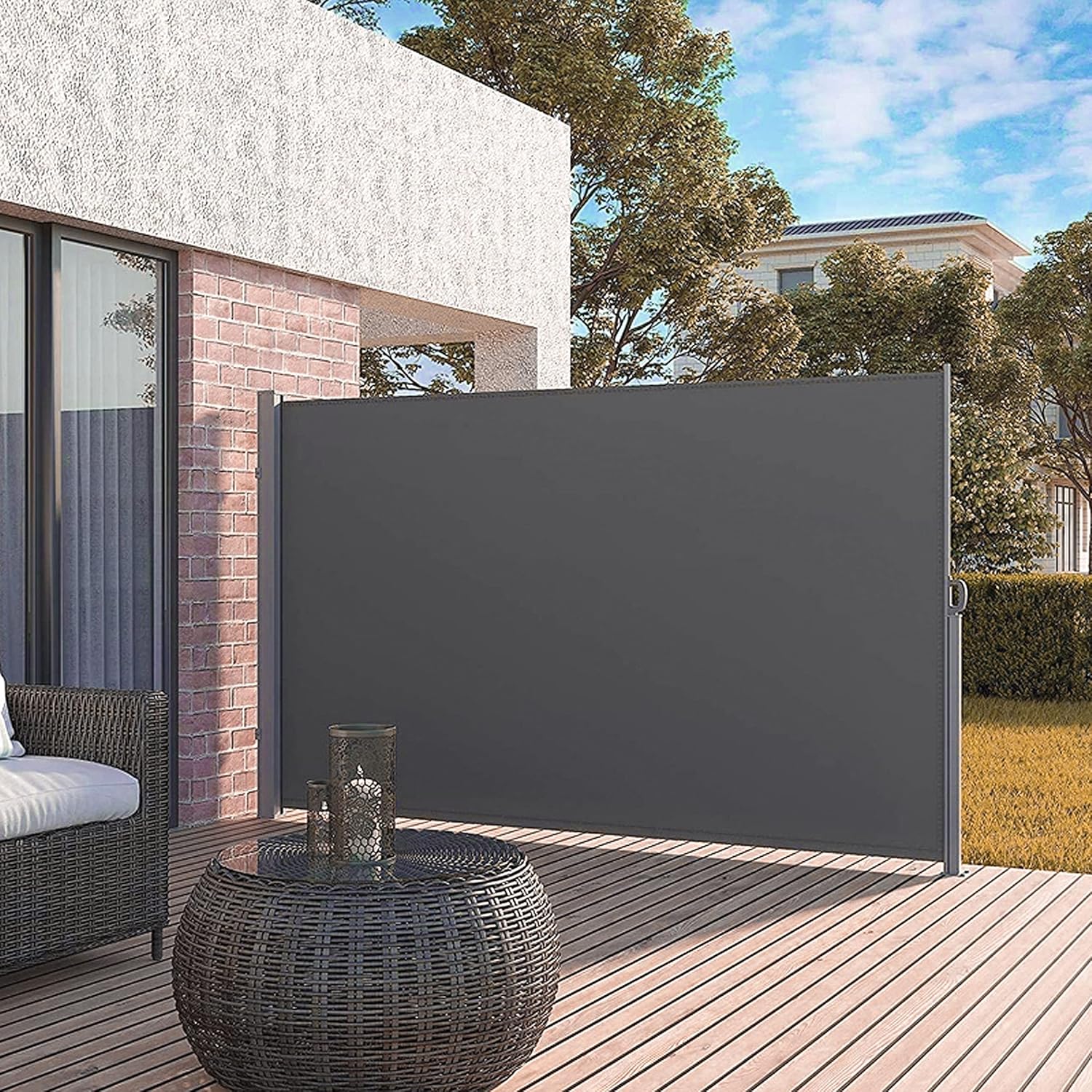 9.85' x 5.9' Retractable Side Awning,Waterproof & UV-Resistant,Folding Privacy Screen Room Divider Roll Up Balcony（Gray）