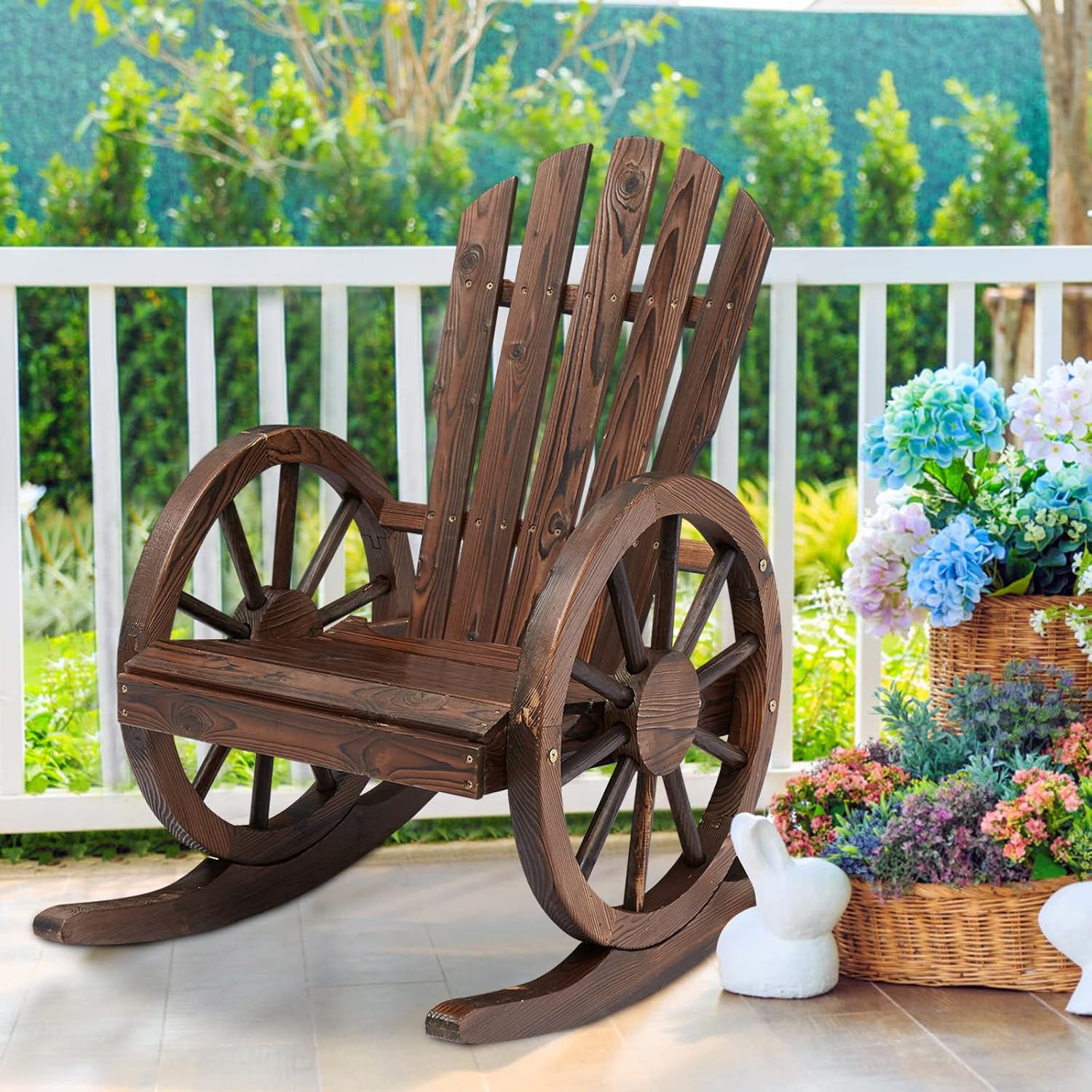 Adirondack&nbsp;Rocking&nbsp;Chair Vintage Wagon Wheel Design Outdoor Furniture for Garden,Patio,Backyard