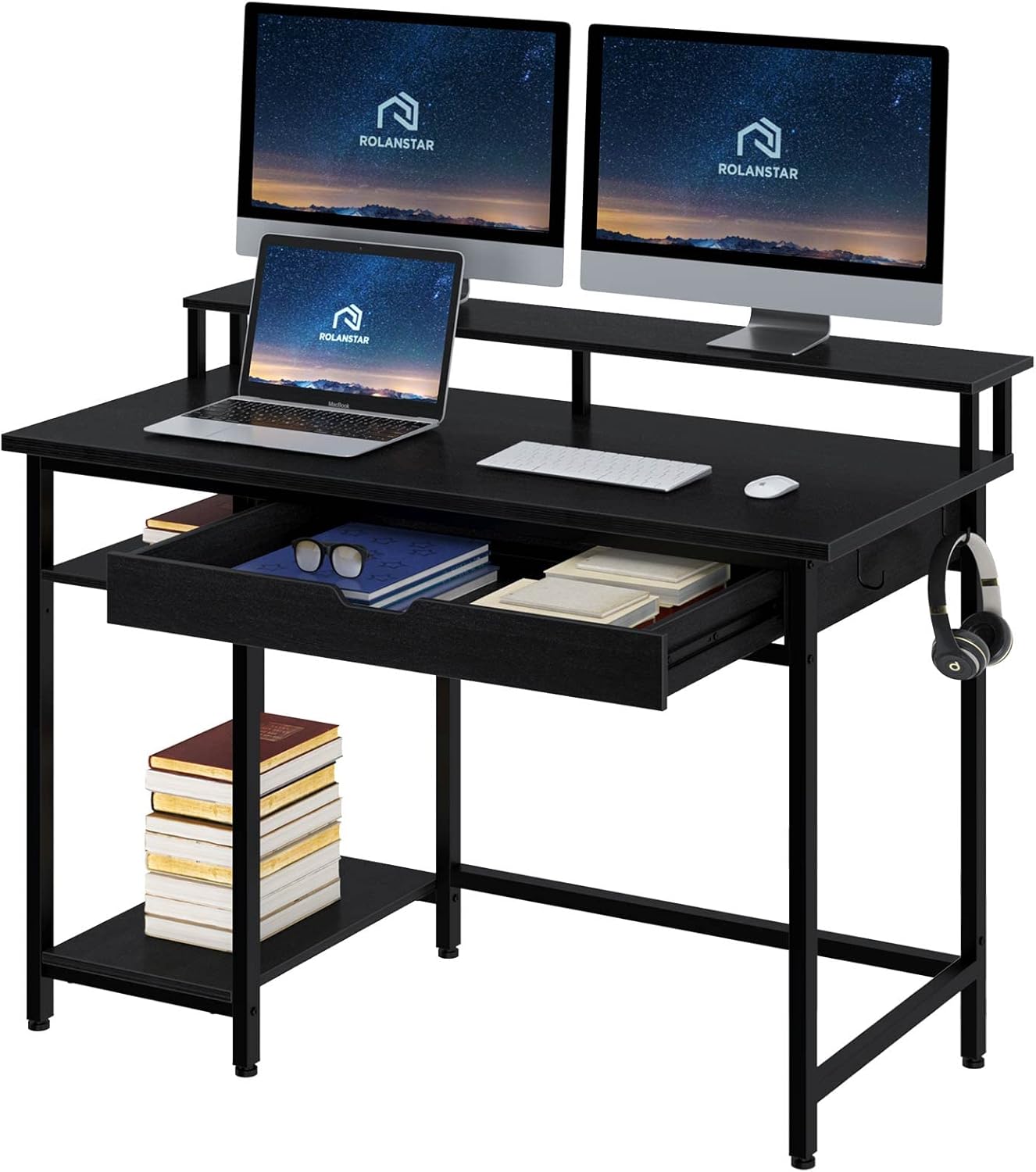 Rolanstar Computer Desk with Monitor Stand and Drawer, 47