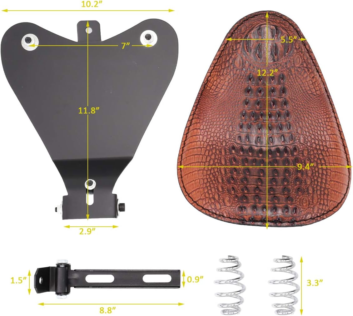 Brown Alligator PU Leather Driver Bobber Solo Seat Springs Base Plate Pan Bracket Mount Kit Fit for Harley Sportster XL 883 1200 48 Dyna