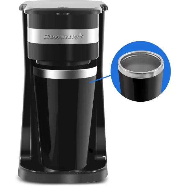 Coffee & Tea Kettles EHC111A Personal Single-Serve Compact Coffee Maker Brewer Includes 14Oz. Stainless Steel Interior Thermal Travel Mug, Compatible with Coffee Grounds, Reusable Filter, Black