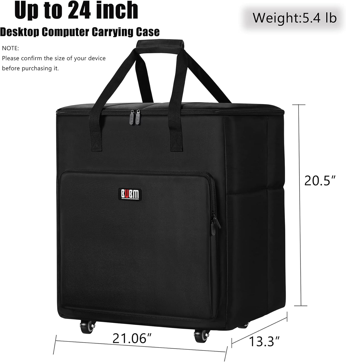 ITHWIU Desktop Computer Travel Storage Tote Bag PC Carrying Case Travel Storage Bag with Wheels for Tower Case, Monitor( Up to 24 inch ), Keyboard, Headphone and Mouse-Black