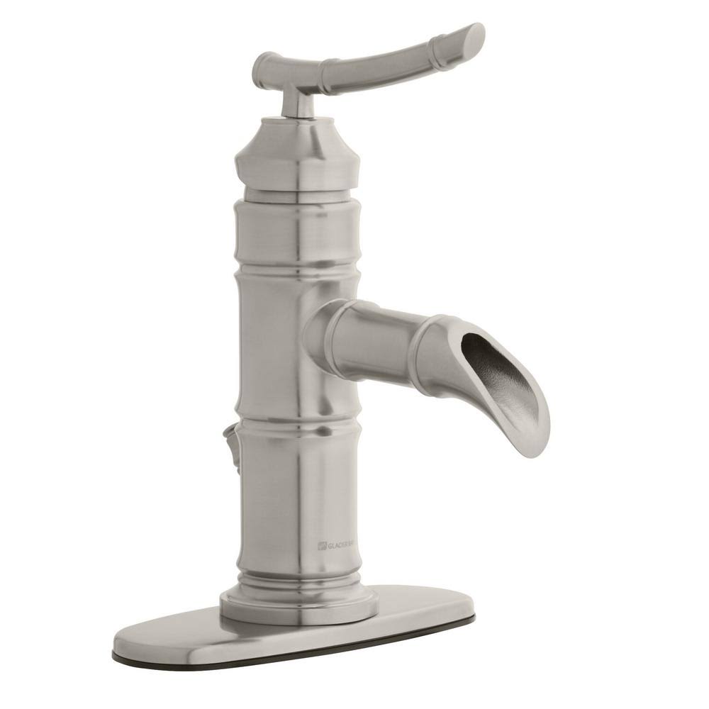 Glacier Bay Bamboo Single Hole Single-Handle Low-Arc Bathroom Faucet in Brushed Nickel HD67109W-8004