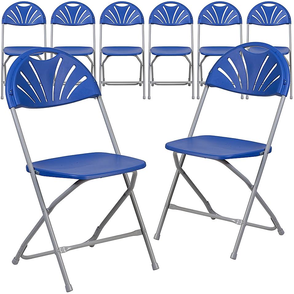 Flash Furniture Fan Back Plastic Folding Chairs in Blue (Set of 8)