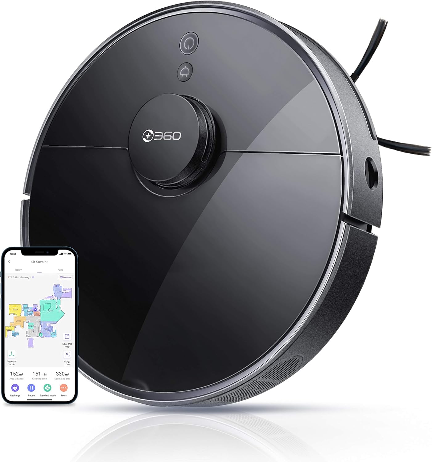360 S7 Pro Robot Vacuum and Mop, LiDAR Mapping, 2650 Pa, No-Go Zones, Selective Room Cleaning, Self Charge and Resume, Compatible with Alexa and Google Assistant