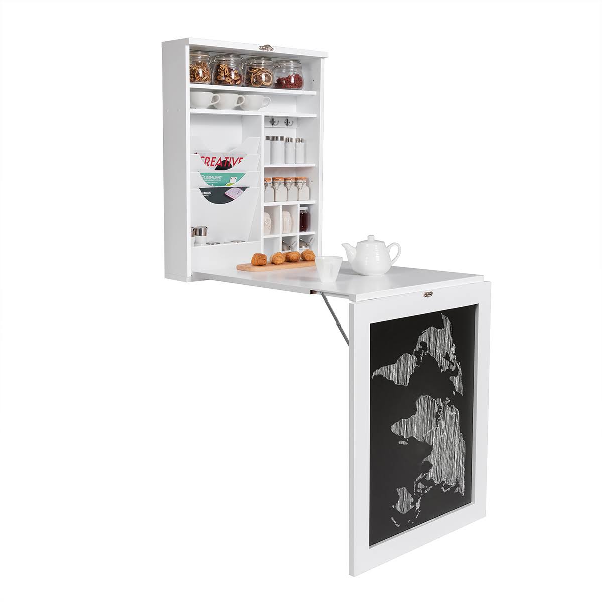 Costway White Wall Mounted Table Convertible Desk Fold Out Space Saver Chalkboard
