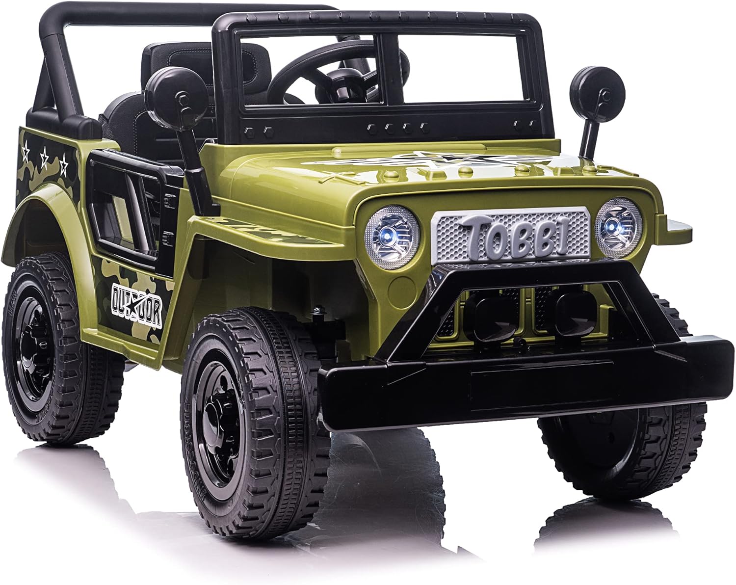 TOBBI Customized 12V Kids Ride On Truck Car with LED Lights Horn Openable Doors, Electric Vehicle Toy for Kids, Orange and Black