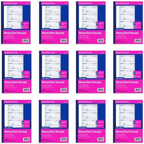 Adams Money and Rent Receipt Book, 3-Part, Carbonless, White/Canary/Pink,7 5/8