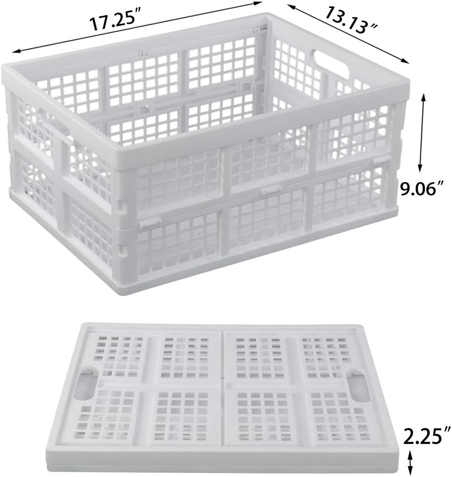 Sosody 34 L Large Collapsible Plastic Storage Crates, Folding Storage Baskets Stackable, White, 4 Packs Pack of 2