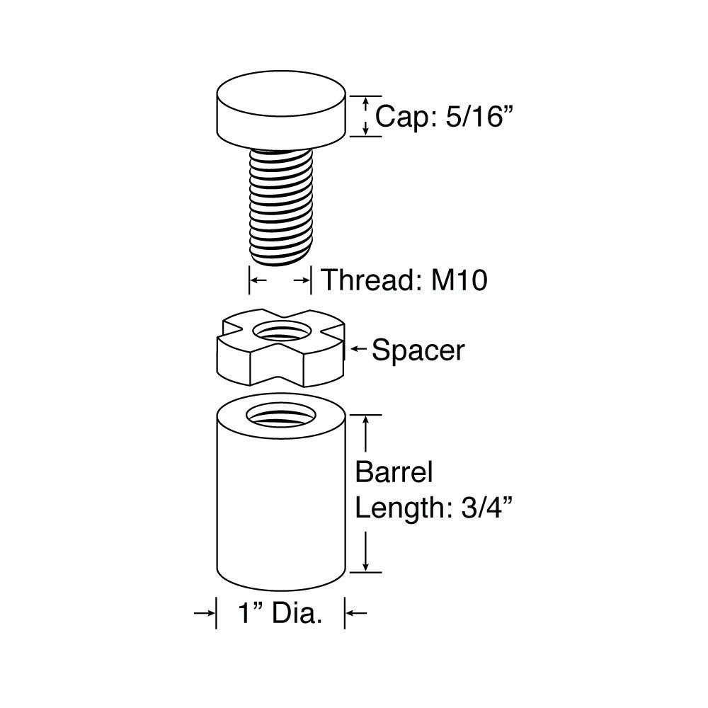 Sign Standoff 1x22 Diameter x 3/4x22 Barrel Length Brushed Stainless Finish Edge It No Drill Standoff Pack of 8 by Outwater - 0