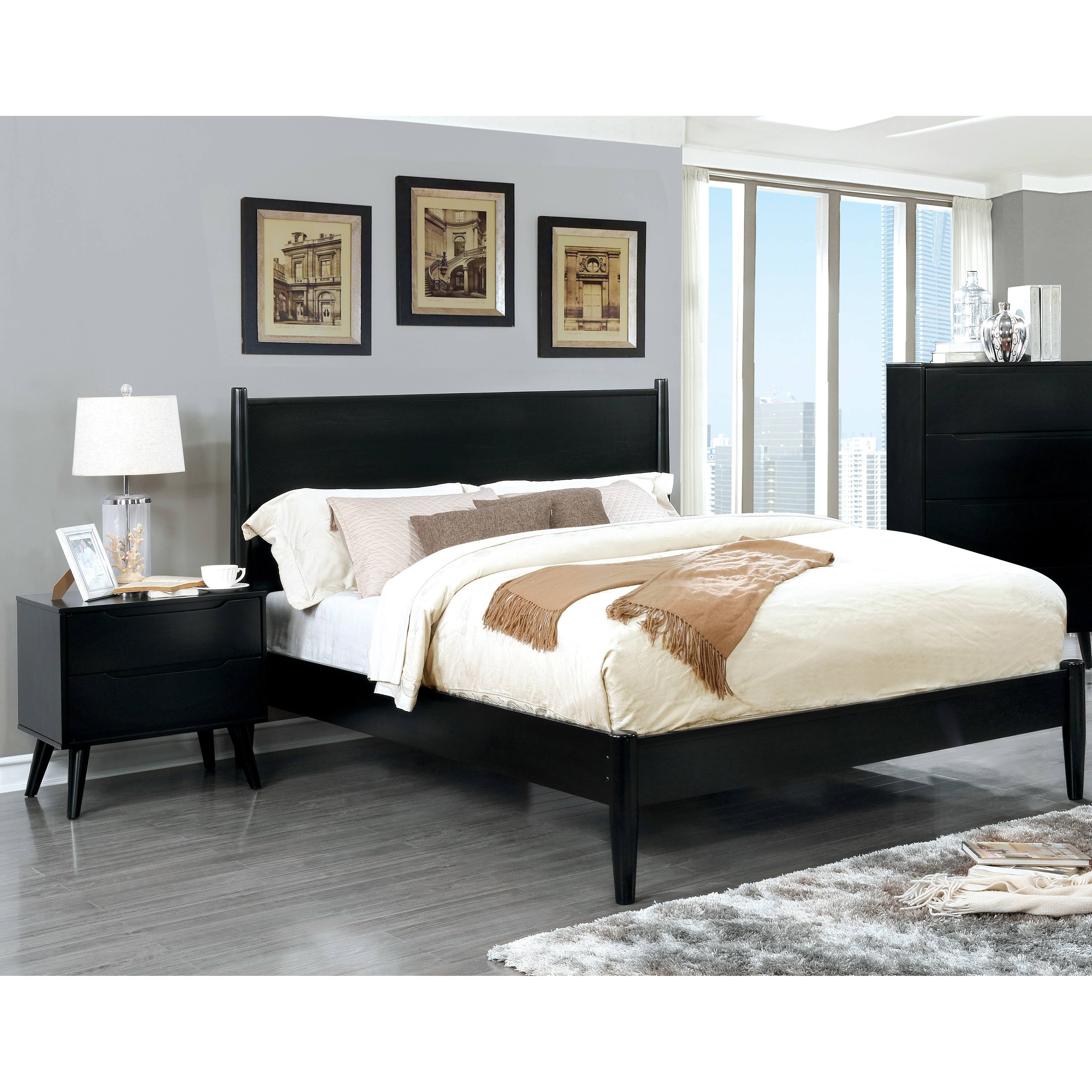 Furniture of America Corrine Mid-Century Modern Black 2-Piece Bedroom Set Queen