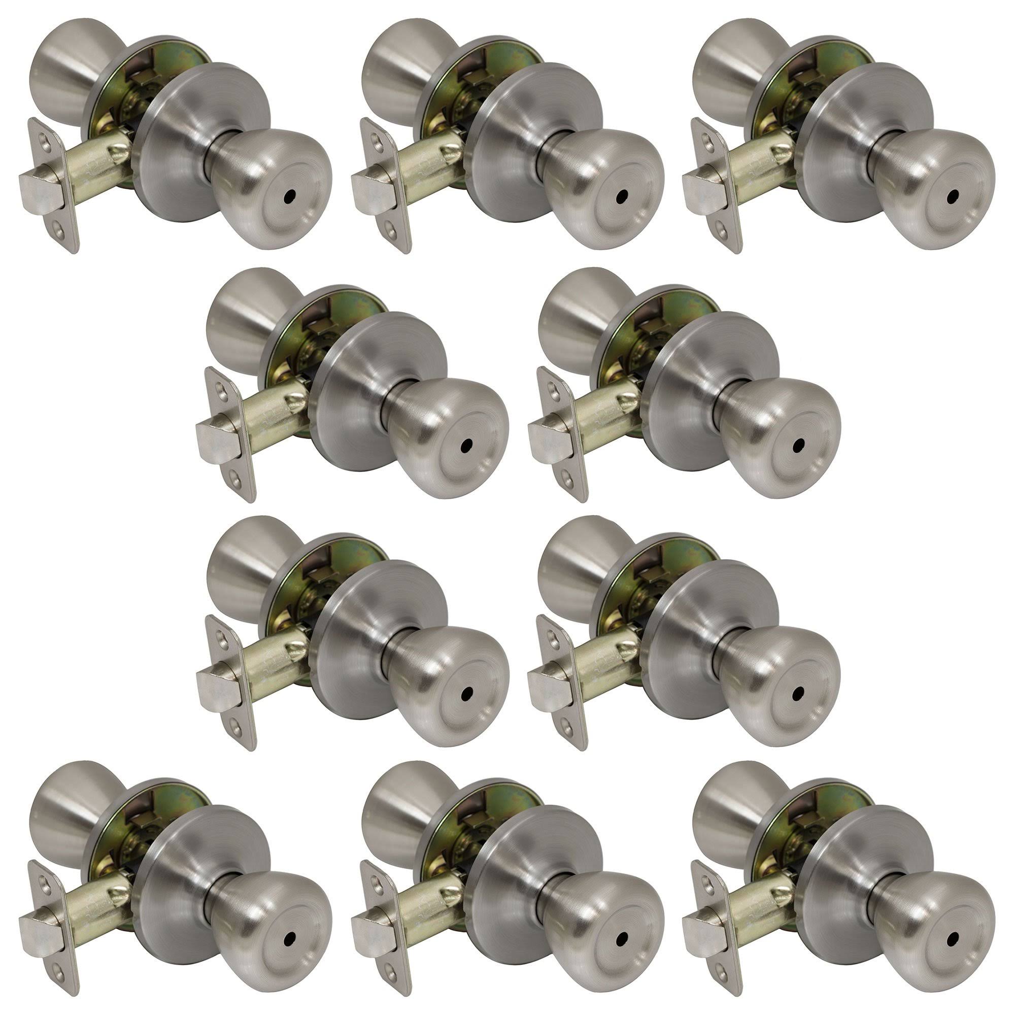 10 Pack of Pro-Grade Classic Privacy Bed Bathroom Door Knobs Handles, Satin Nickel