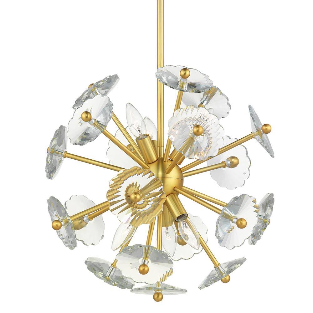 Floret 6-Light Satin Brass Chandelier with Clear Crystal Accents