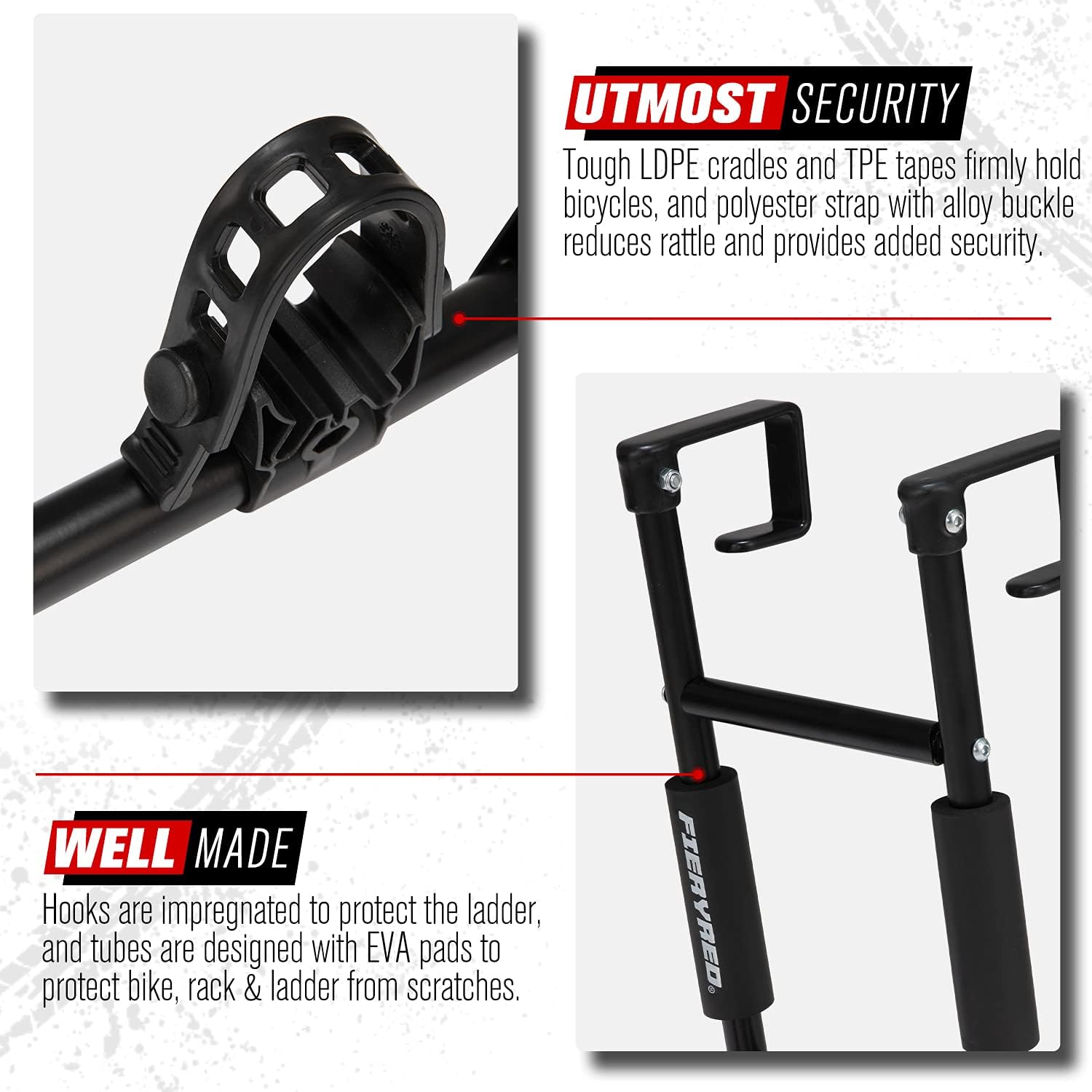 FIERYRED Ladder Mount Bike Rack - 2-Bike Bicycle Carrier Rack for RV Ladders,Folds for Convenient Storage,Easy Installation Pack of 2