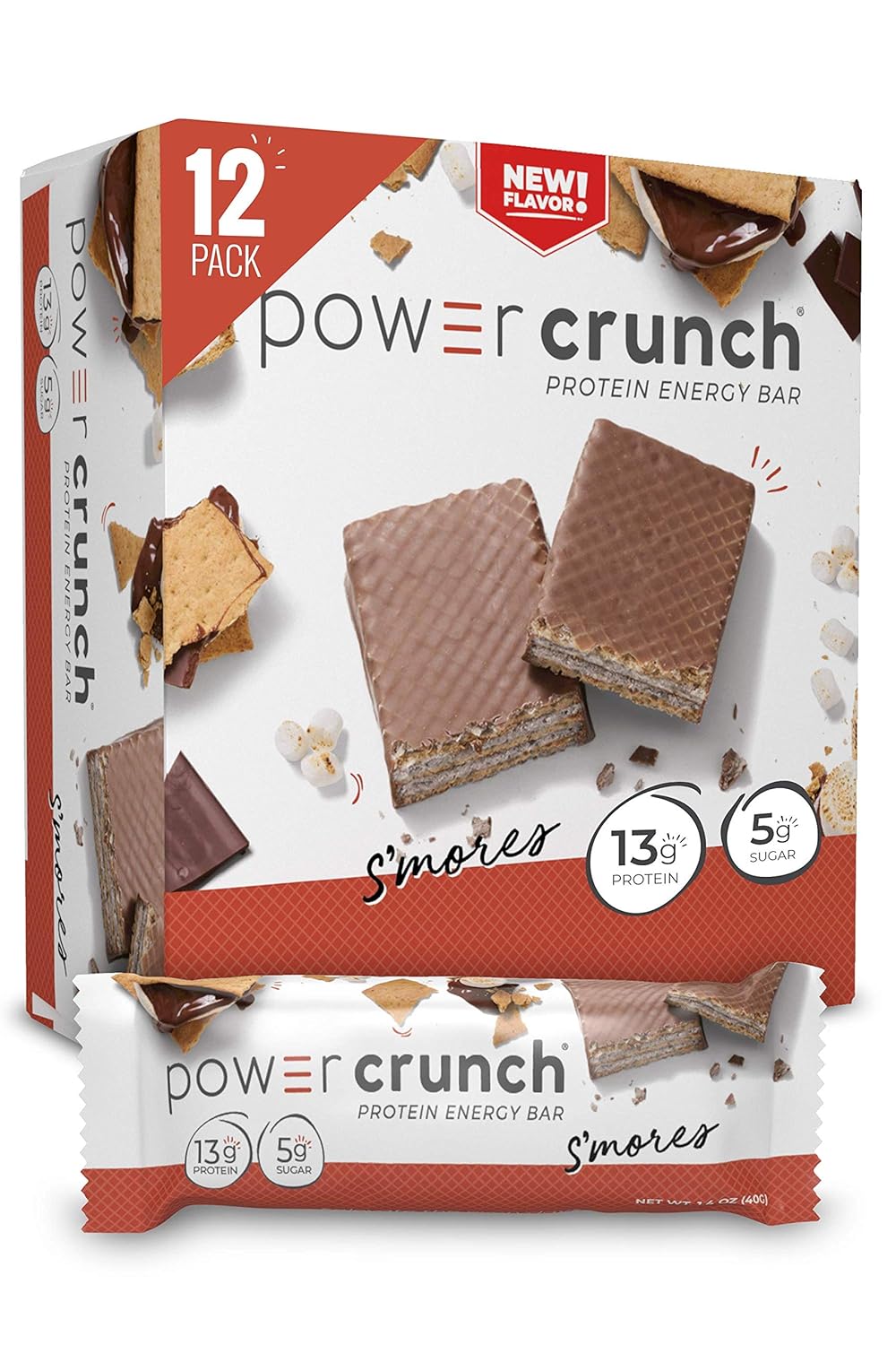 Power Crunch Whey Protein Bars, High Protein Snacks with Delicious Taste, Variety Pack, S'mores & Peanut Butter Fudge, 1.4 Ounce (24 Count) Pack of 2