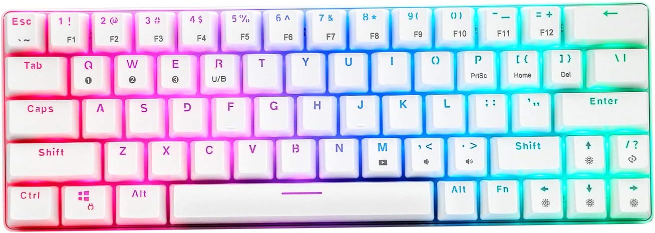 CQ63 60% RGB Wireless Mechanical Gaming Keyboard, Authentic Cherry MX Blue Switches, Bluetooth 5.0, Wired Keyboard 63 Keys for PC Tablet Laptop Cell Phone, White Pack of 2