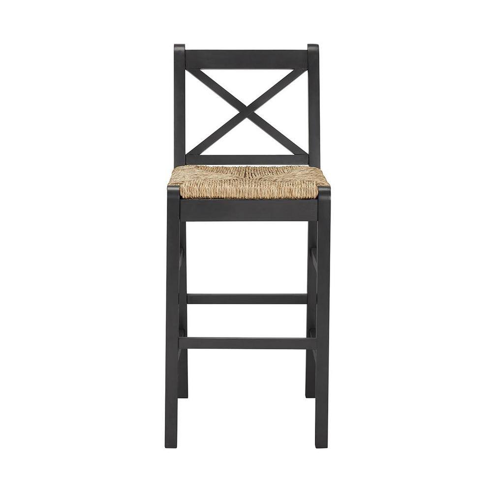 Home Decorators Collection Dorsey Black Wood Bar Stool with Back and Rush Seat (17.72 in. W x 44.49 in. H)